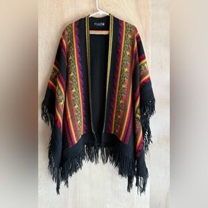 Alpaca Connection Alpaca Wool Ruana Wrap Peru Black Multicolor Unisex OS